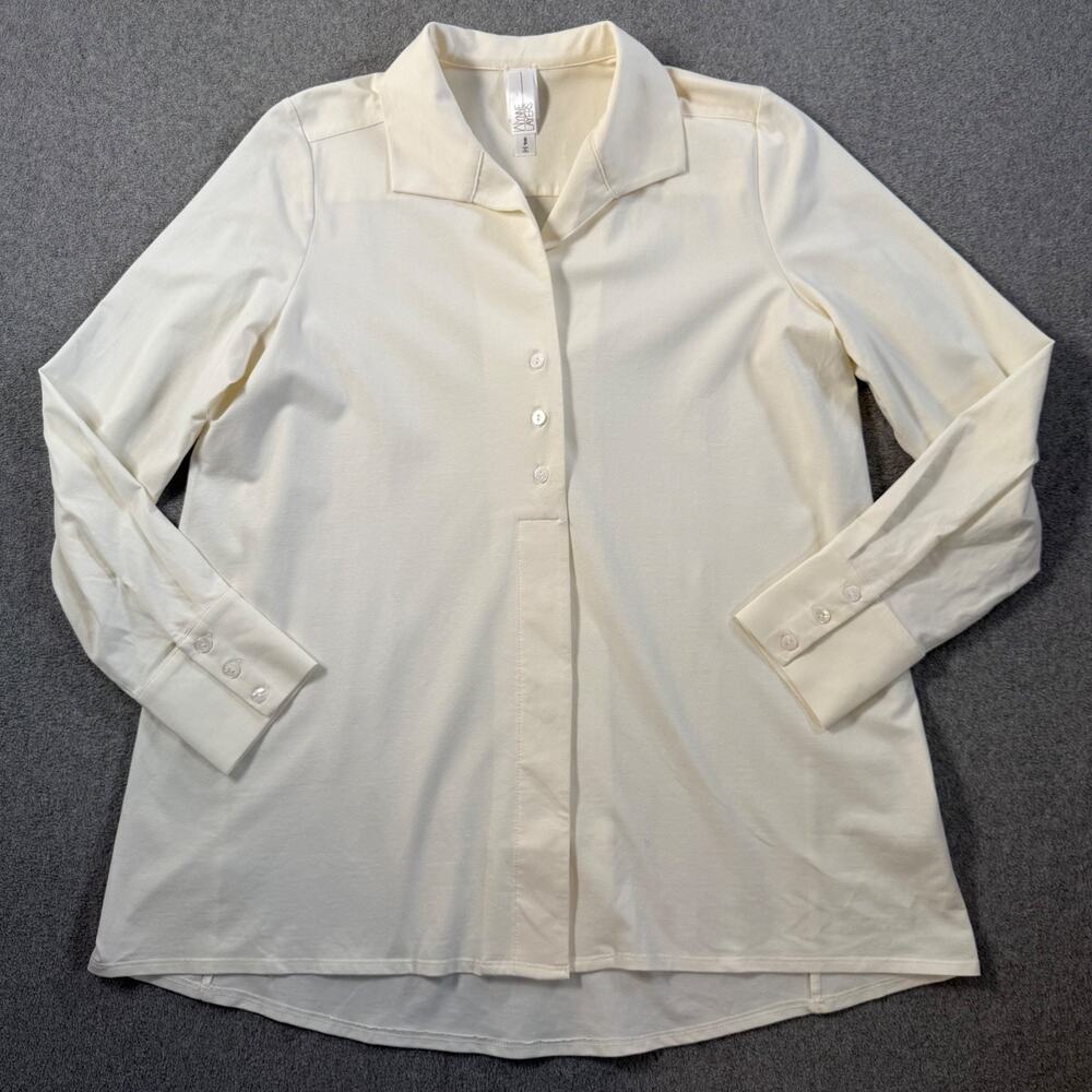 Wynne Layers Women's Small Cream Collared Long Sleeve Tunic Top Swing Buttons